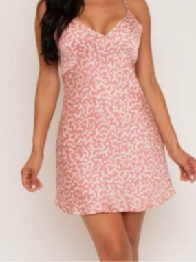 Pink Printed Slip Mini Dress with Thin Straps